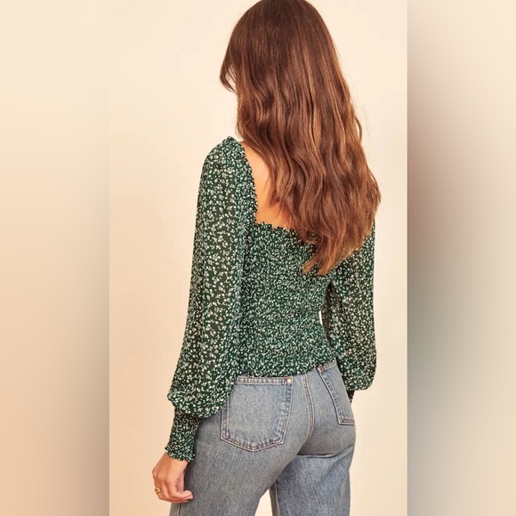 Reformation Pinto Green Parsley Floral Blouse - M $148 - Picture 3 of 10